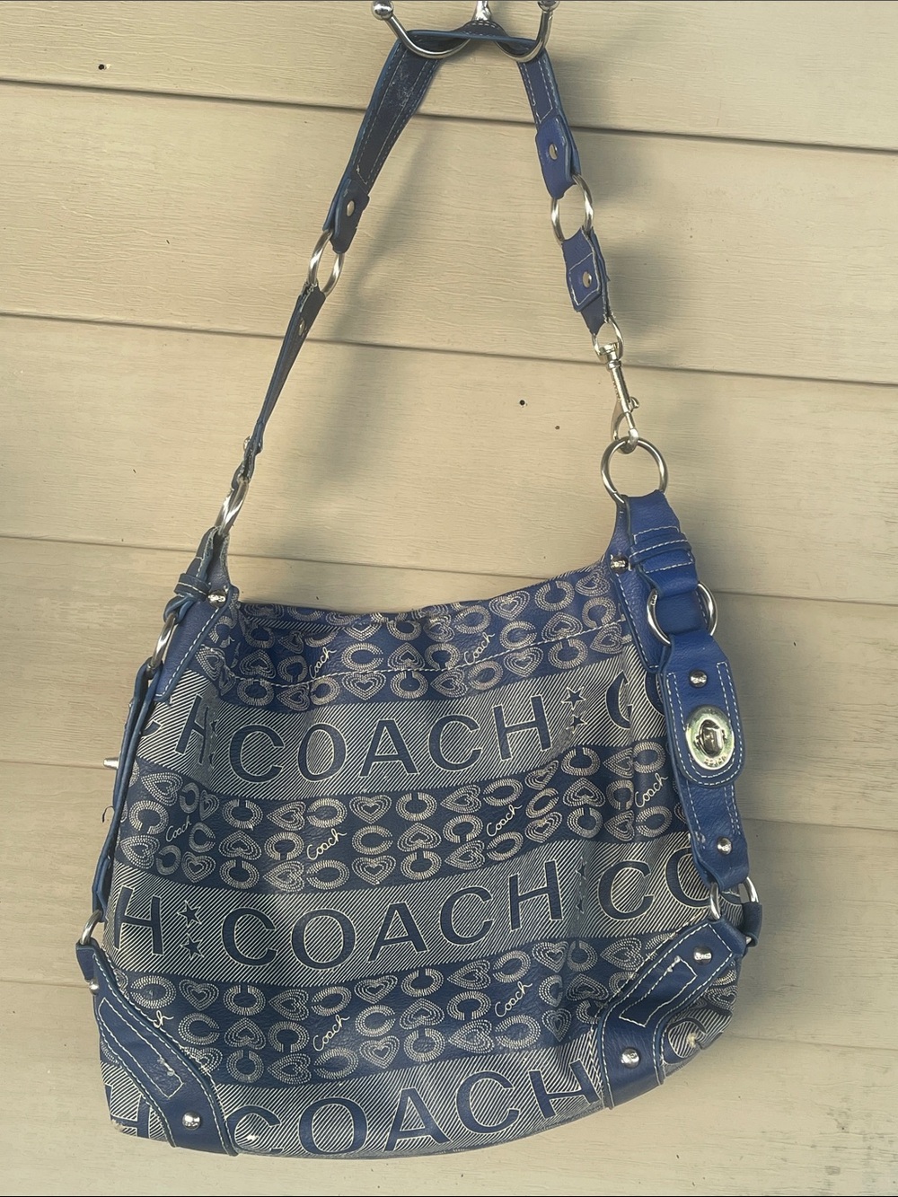 COACH Poppy Blue Wordblock Heart Star Shoulder Bag Y2K Vintage blue retro bag